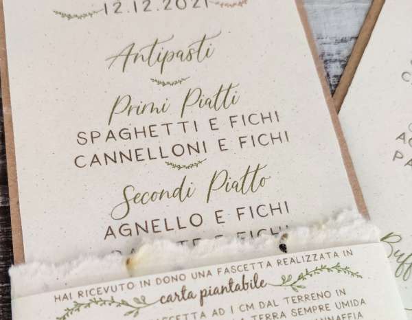 menù matrimonio ecofriendly in carta piantabile ecofattoart